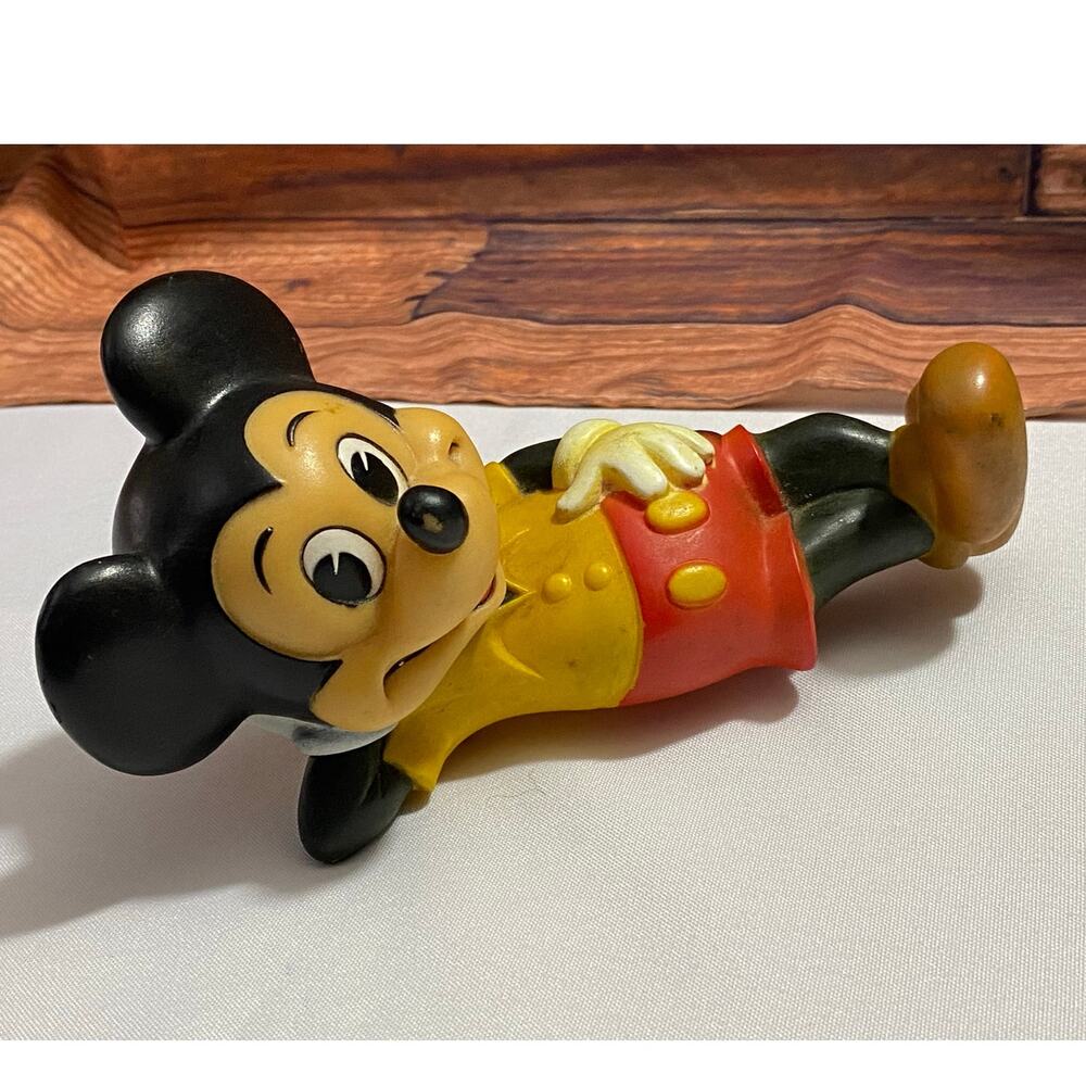 Vintage Mickey Mouse Vinyl Figure Lying On Side — Walt Disney Productions